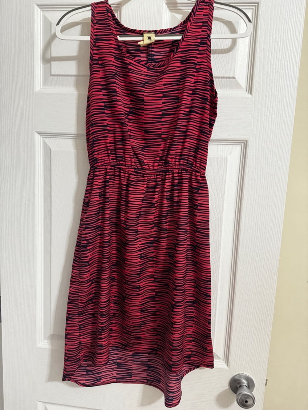 Women’s Pink and Navy Blue Sleeveless Stripe Dress
